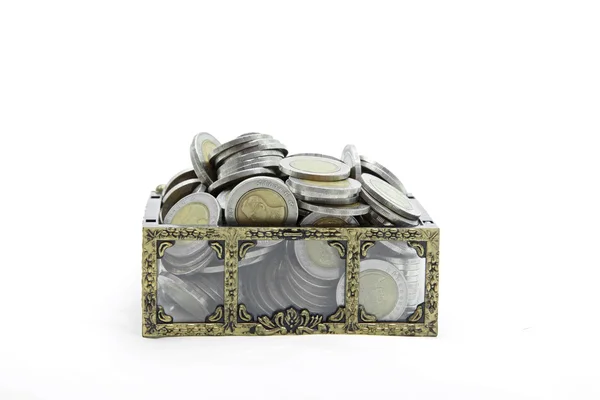 Bohatství mince hrudníku — Stock fotografie