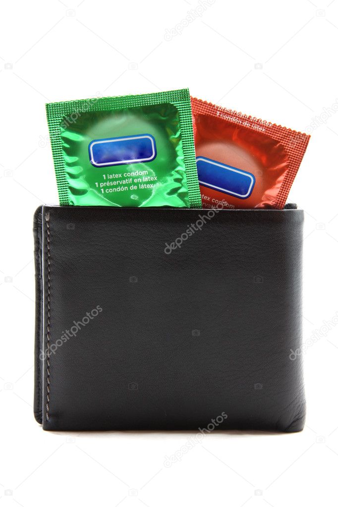 Condoms in black wallet