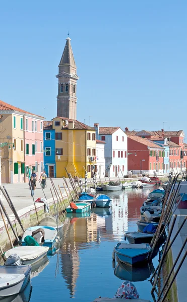 stock image Burano church with its reflection, Venice Italy