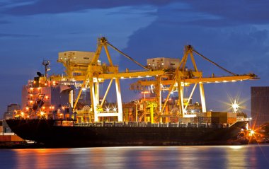 Cargo Ships at dusk clipart