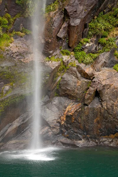 Waterval aan milford sound Nieuw-Zeeland — Stockfoto