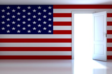 USA flag on empty room clipart