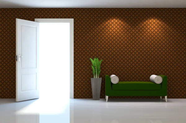 Beyaz klasik duvar kırmızı kanepede 3D iç sahne — Stok fotoğraf