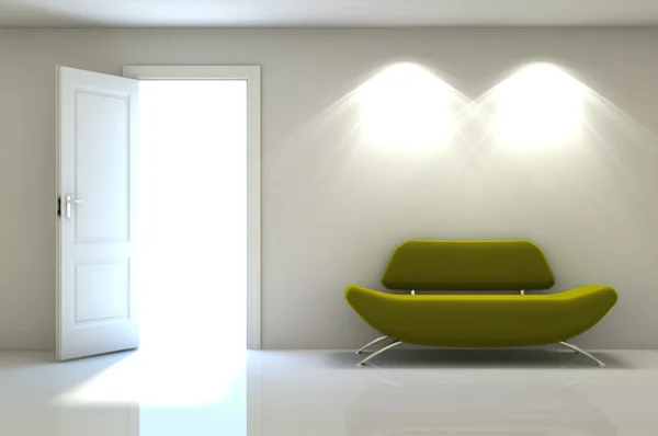 3D interiör scen av en röd soffa på vita klassiska vägg — Stockfoto