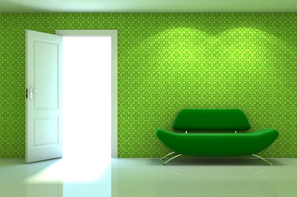 3D-Interieur-Szene einer roten Couch auf weißer klassischer Wand — Stockfoto