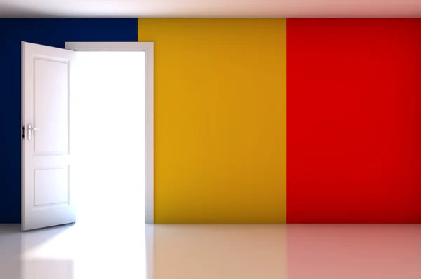 Drapeau Roumanie sur chambre vide — Photo