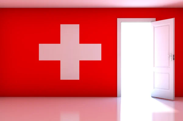 Bandeira da Suíça no quarto vazio — Fotografia de Stock