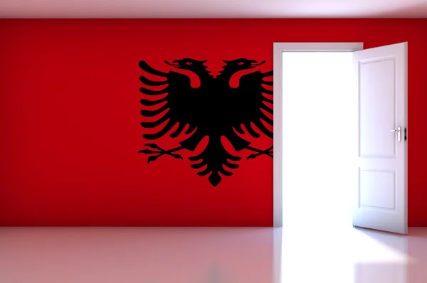 Albânia Bandeira no quarto vazio — Fotografia de Stock