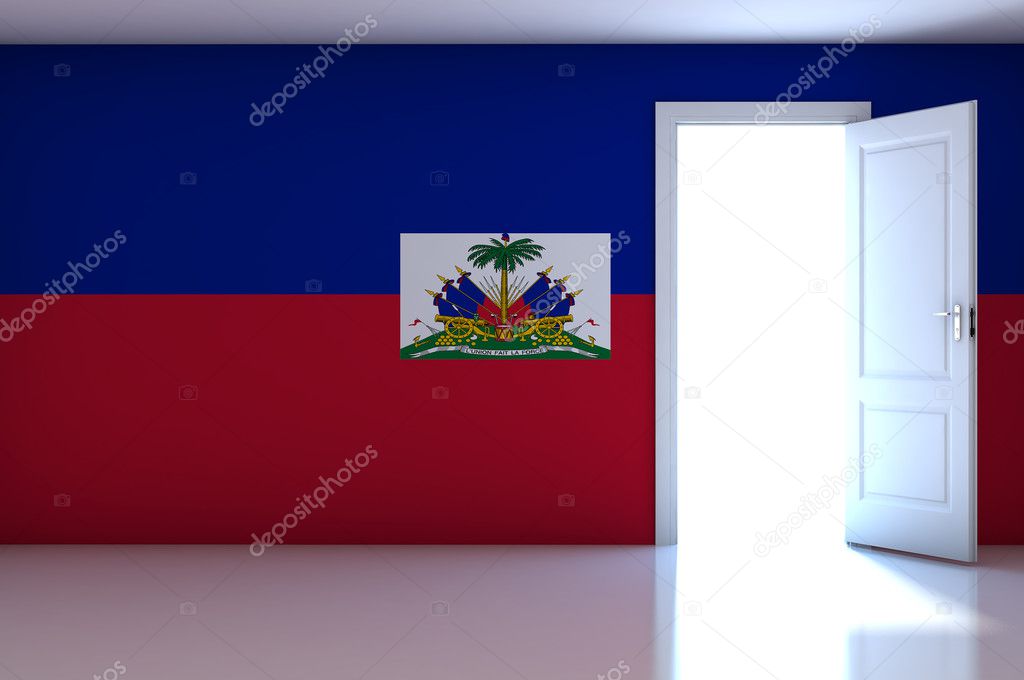 Haiti flag on empty room
