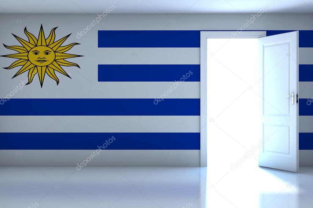 Uruguay flag on empty room