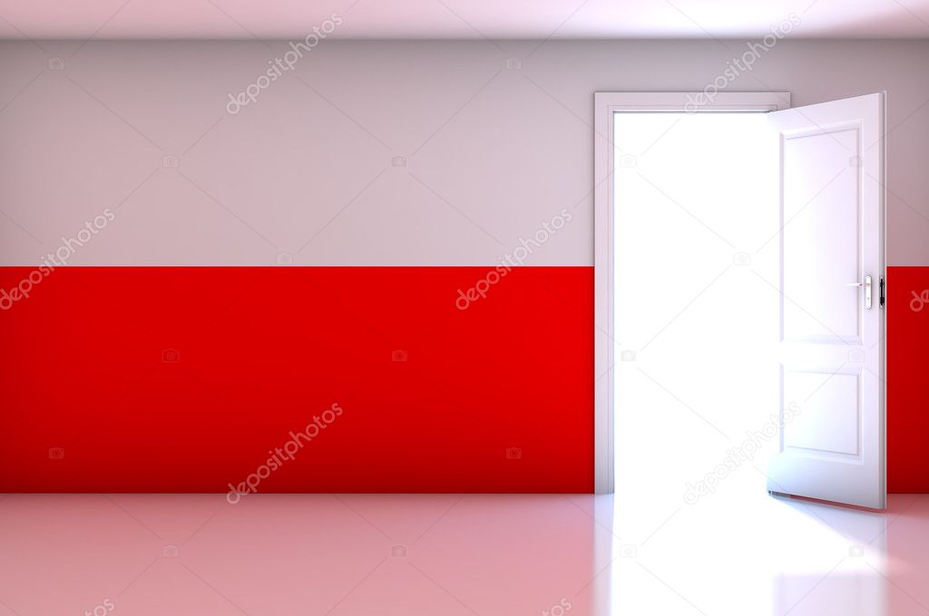 Poland flag on empty room