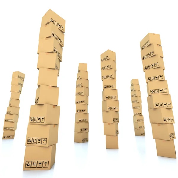 Karton dobozok, fehér háttér, 3D-s illusztráció — Stock Fotó