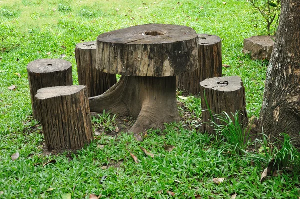 Fából készült stump szék és asztal — Stock Fotó