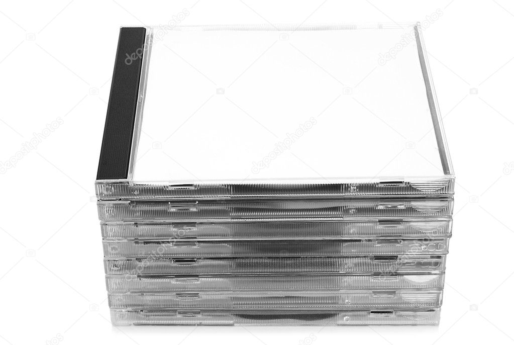 Stack of CD discs in boxes