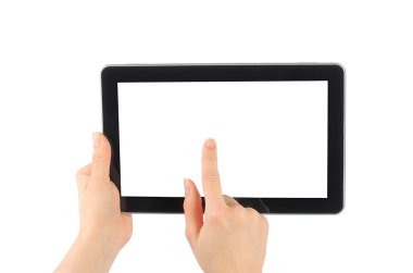 Woman hands with touch screen device clipart