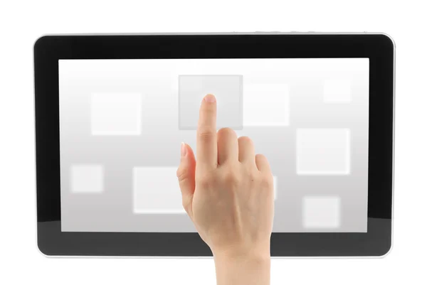 Žena ruku s dotykovou obrazovku zařízení — Stock fotografie