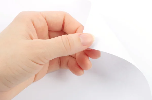 Blank sheet of paper with hand — Stock Photo, Image