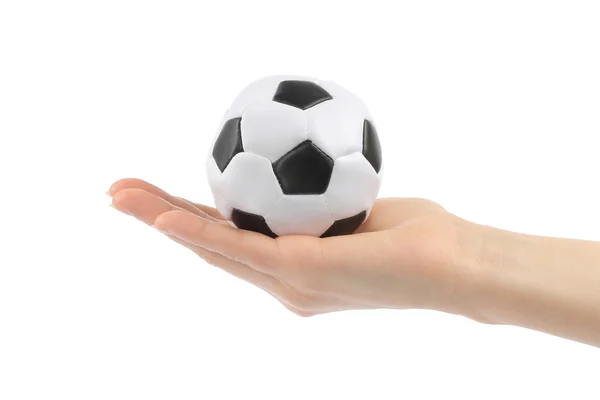 Mulher mão com futebol — Fotografia de Stock