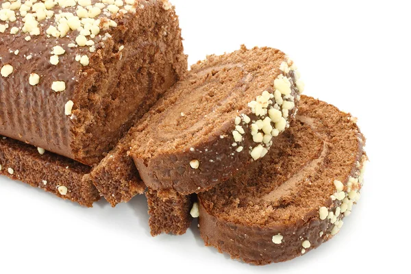 Chocolate Swiss roll closeup — Stock Photo, Image