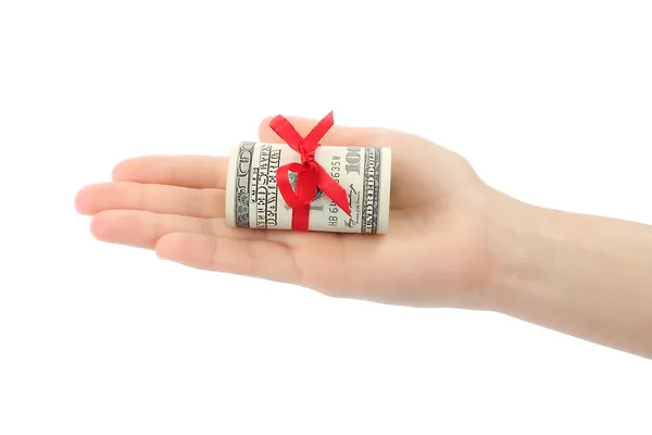 Mão com dinheiro presente — Fotografia de Stock