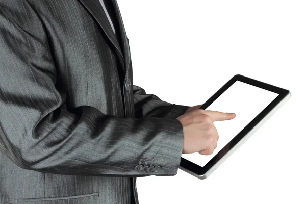 Uomo d'affari che utilizza il dispositivo touch screen — Foto Stock