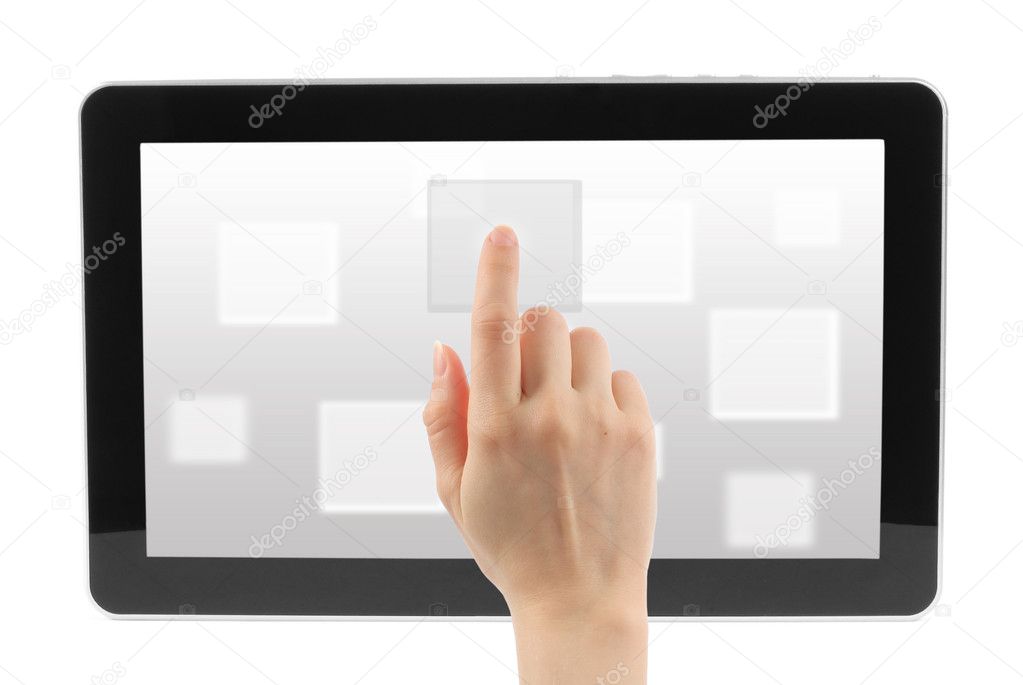 Woman hand with touch screen device