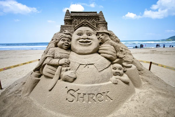 Shrek zand beeldhouwkunst — Stockfoto