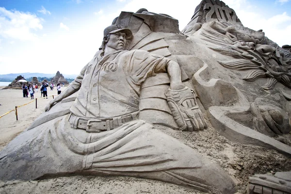 Hbl player wang sand sculpture — Stock Photo, Image