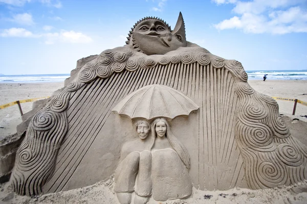 Kinderen verhaal zand beeldhouwkunst — Stockfoto