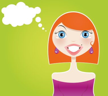 Beautiful redhead woman with thinking bubble clipart