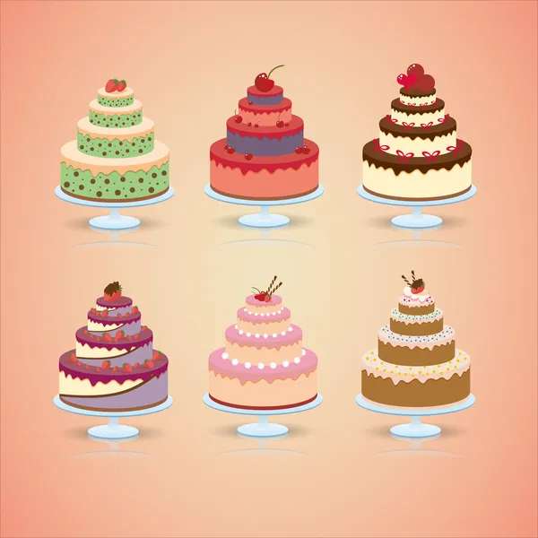 Ensemble gâteau de mariage — Image vectorielle