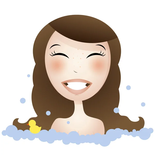 Morena sonriente chica tomando baño — Vector de stock