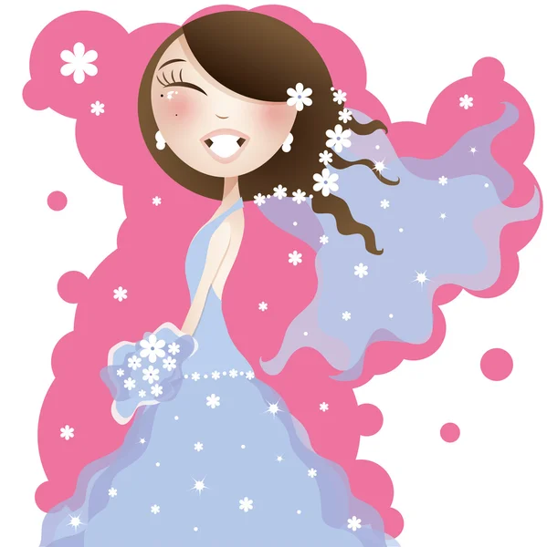 漂亮的新娘在蓝色的裙子 — 图库矢量图片