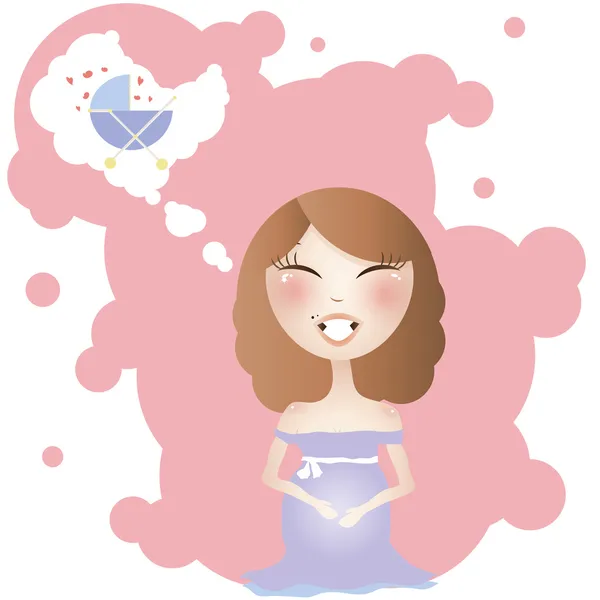 Cute pregnant woman dreaming about baby — Stock Vector