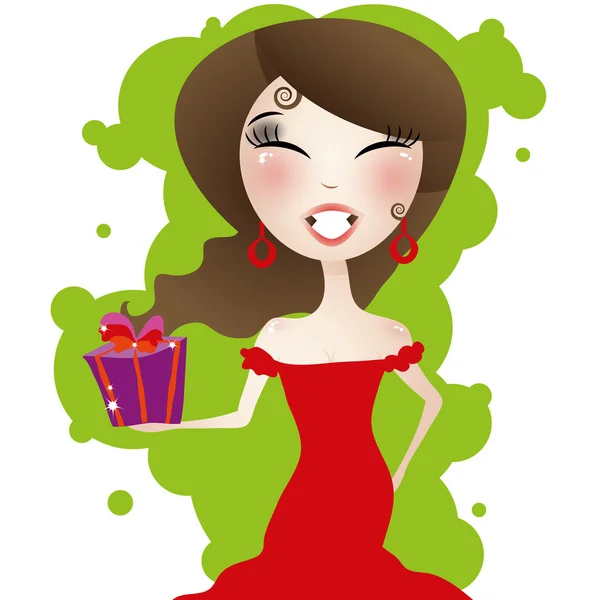 Cute smiling woman with gift box — Stock Vector