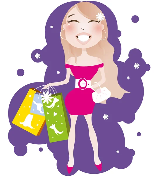 Pretty blonde woman with shopping bag — Stock Vector