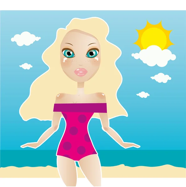 Szép szőke lány a tengerre tengerparton — Stock Vector