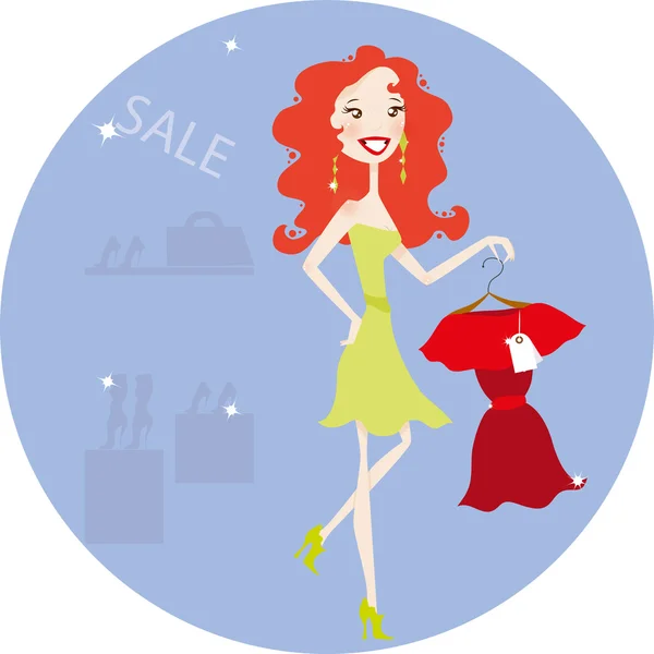Pretty redhead woman in the store — Stock Vector