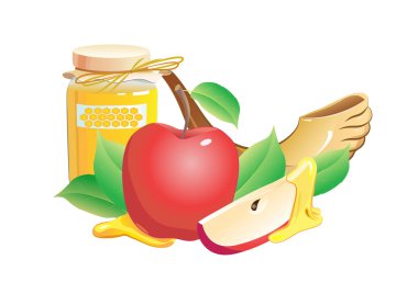 Rosh hashana geleneksel natürmort. Apple, bal ve shofar