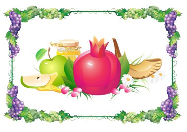 Rosh hashana traditional holiday still life clipart