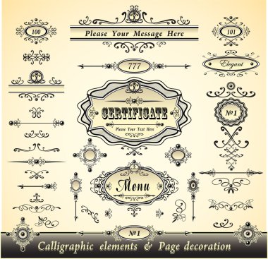 Set calligraphy and pages decoration clipart