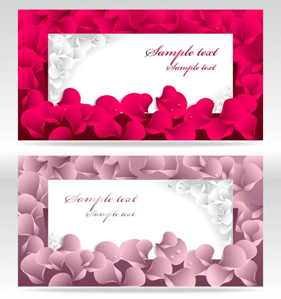 Дві листівки або рамки або банери з червоними і рожевими пелюстками — стоковий вектор