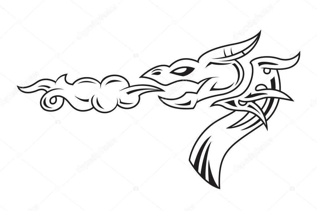 Tatuagem tribal de vetor fogo cabeça de dragão negro