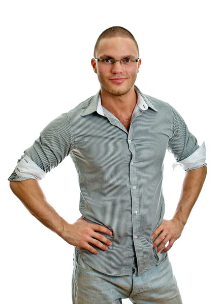 Νεαρός άνδρας με γυαλιά. απομονώνονται σε λευκό φόντο. — Φωτογραφία Αρχείου