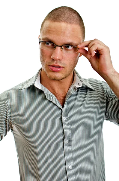 Mladý muž s brýlemi. izolované na bílém pozadí. — Stock fotografie