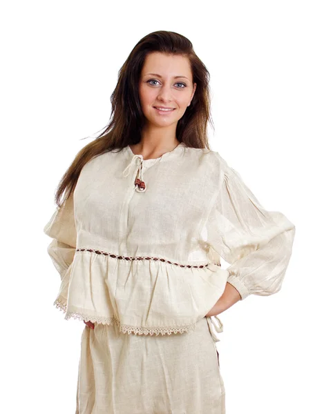 Mujer en traje tradicional nacional. Aislado sobre blanco . —  Fotos de Stock