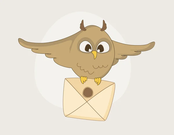 Flying owl with an envelope — Stock Vector