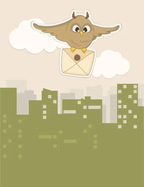 Hibou volant avec une enveloppe — Image vectorielle