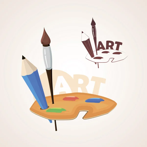 Art palette with paint brush and pencil — Stock Vector