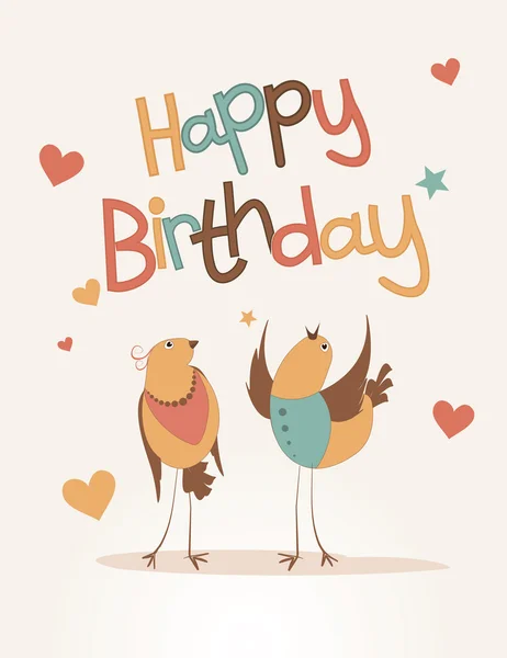 Tarjeta de cumpleaños feliz con el pájaro amor — Archivo Imágenes Vectoriales